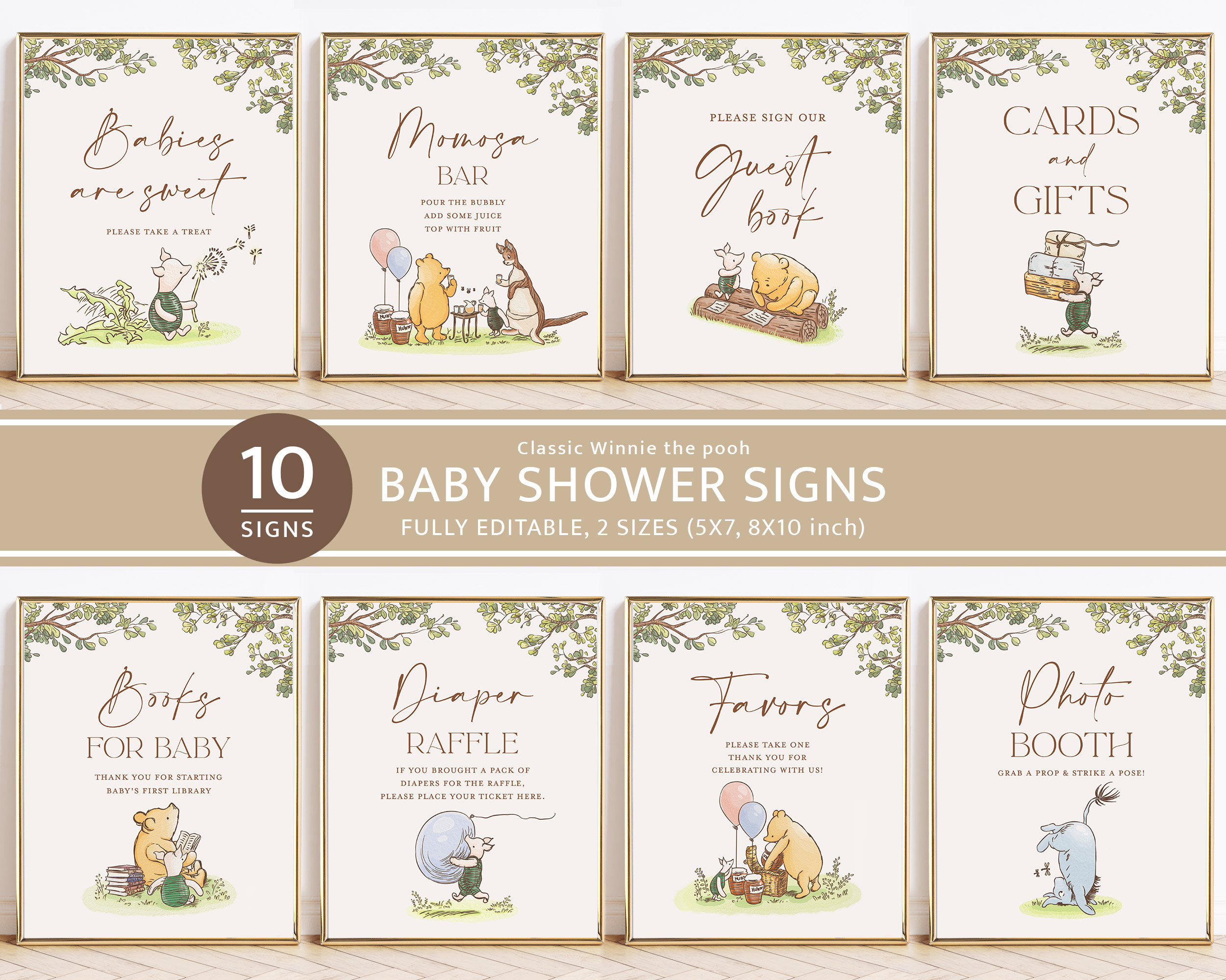 Classic Winnie the Pooh Baby Shower Signs, Bundle, Printable Editable Sign  Set Template, Baby Shower Decor, Instant Download 