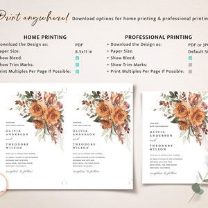 Terracotta Wedding Invitation Template Set, Boho Floral Wedding Invite Suite, Modern Burnt Orange Rose Elegant Details, Pampas RSVP image 7