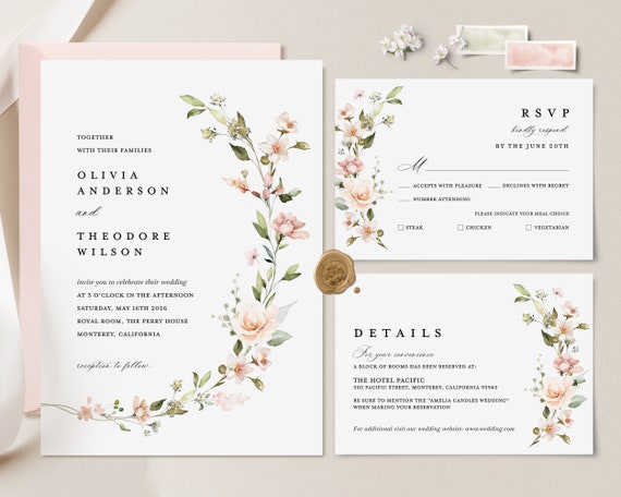 Boho Blush Pink Floral Geometric Acrylic Wedding Invitations