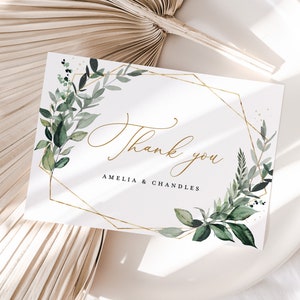 Sage Greenery Hochzeit Dankeskarte, Vorlage, Gold Botanische Dankeschön Note, druckbare elegante rustikale Dankeschön Tischkarte, Download