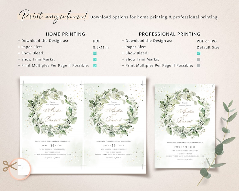 Rustic Greenery Wedding Invitation Template Bundle, Sage Green Wedding Invite, Elegant Wedding Invitation Set, Printable Wedding Card, Ella image 9