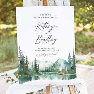 Mountain Wedding Welcome Sign Template, Lake Woodland Forest Pine Editable Sign, Rustic Sage Reception Decor Sign, Printable Large Signage