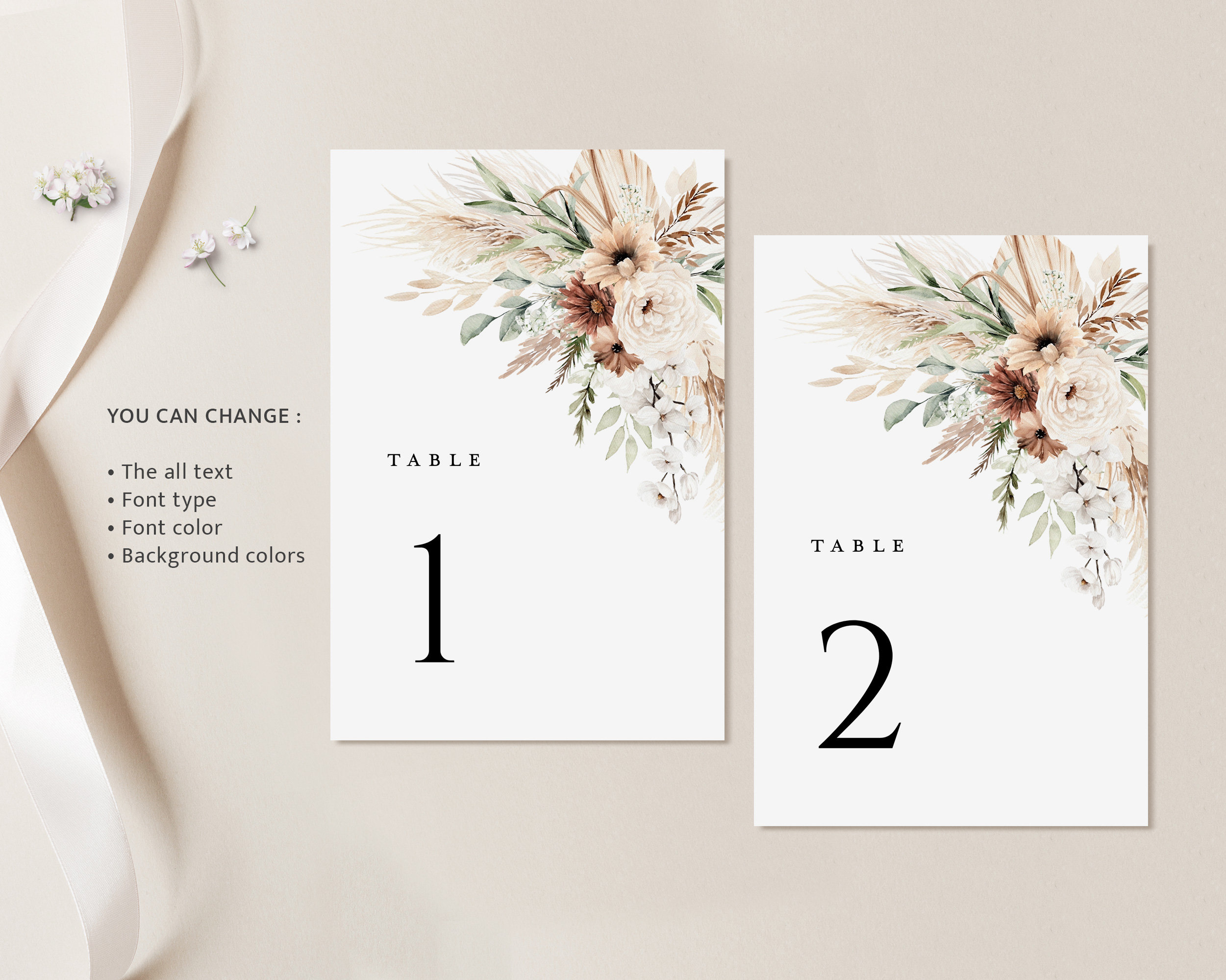 Boho Wedding Table Number Template, Terracotta Modern Sage Table ...