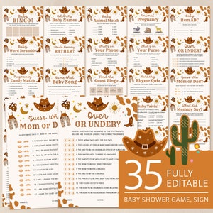 Little Cowboy Baby Shower Games, Printable Western Baby Shower, Editable Wild West Desert Neutral Shower Game Template Bundle Pack, Download