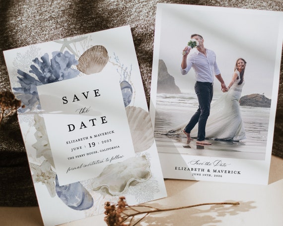 Beach Save the Date Template, Ocean Blue Photo Wedding Save the