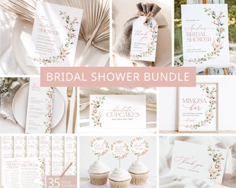 Boho Bridal Shower Invitation Bundle, Printable Floral Blush Pink Shower Invitation Games Bundle, Editable Template, Instant Download, Leah