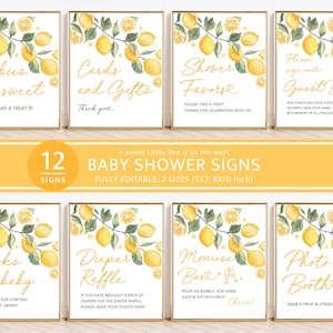 Sweet Little Lemon Baby Shower Signs Bundle Template, Printable Editable Sign Set, Yellow Citrus Blossom Baby Shower Decor, Instant Download