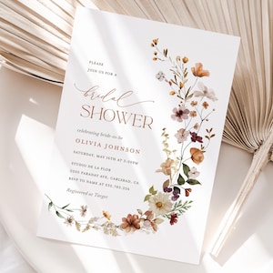 Terracotta Bridal Shower Invitation Template, Boho Wildflower Shower Invites, Printable Editable Floral Burnt Orange Shower, Download image 12
