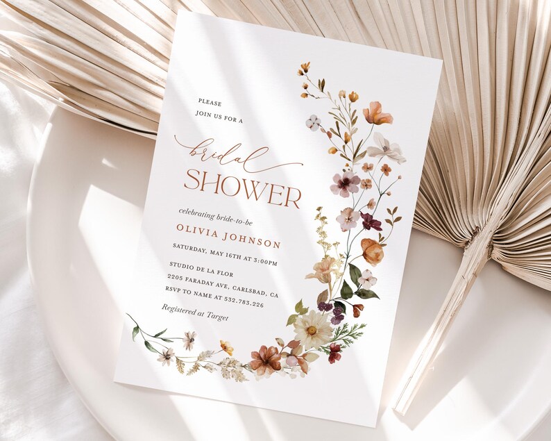 Terracotta Bridal Shower Invitation Template, Boho Wildflower Shower Invites, Printable Editable Floral Burnt Orange Shower, Download image 12