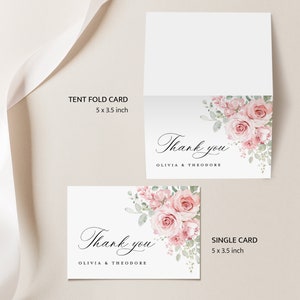 Blush rosa Hochzeit Danke-Karte Vorlage, Blumen Salbei Dankeschön Note, elegante Boho Greenery Rose Dank Tisch Platzkarte, Instant Download Bild 5