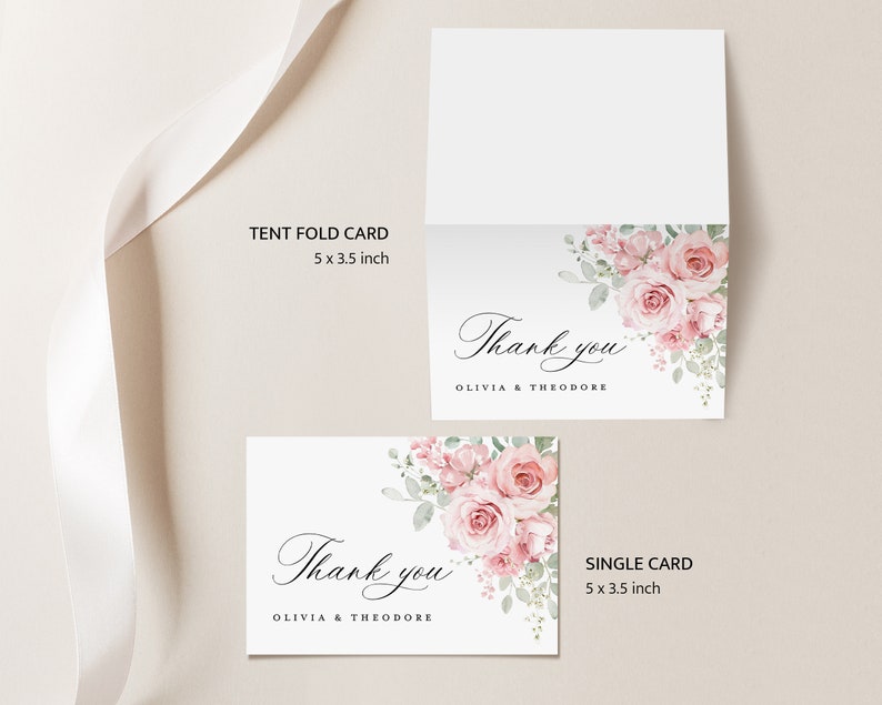 Blush rosa Hochzeit Danke-Karte Vorlage, Blumen Salbei Dankeschön Note, elegante Boho Greenery Rose Dank Tisch Platzkarte, Instant Download Bild 5