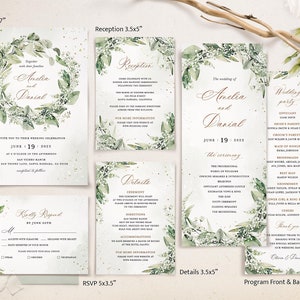 Rustic Greenery Wedding Invitation Template Bundle, Sage Green Wedding Invite, Elegant Wedding Invitation Set, Printable Wedding Card, Ella image 2