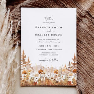 Fall Mountain Wedding Invitation Template, Boho Wildflower Terracotta Wedding Invites, Rustic Forest Printable Wedding Card, Download