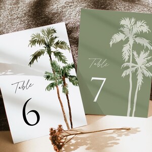 Palm Tree Wedding Table Numbers Card Template, Destination Beach Tropical Table Numbers, Boho Sage Printable Table Number Cards, Download