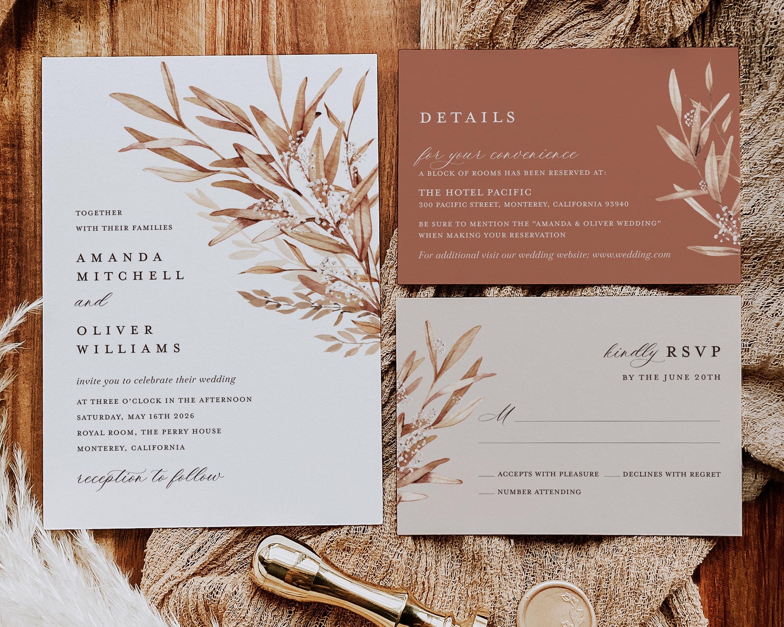 Terracotta Wedding Invitation Template Rustic Fall Wedding - Etsy