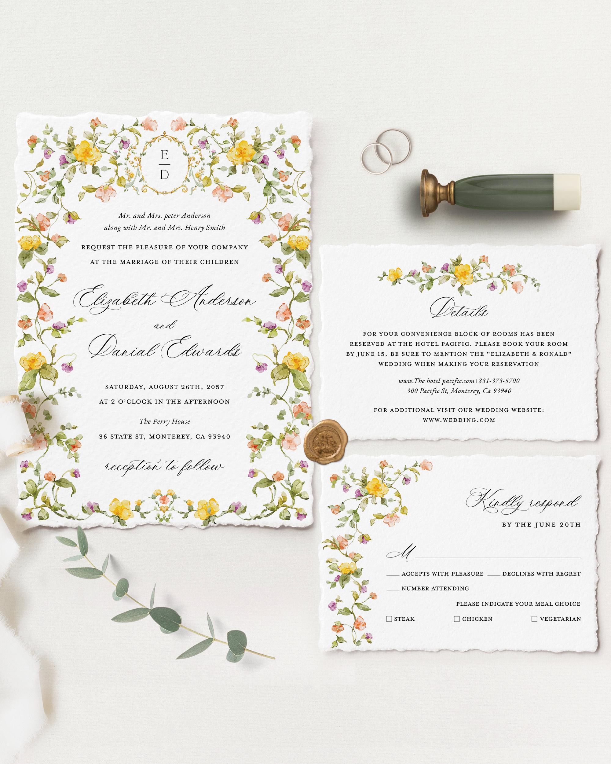 Invitation Beight Pattern Zola Wedding Invitation Suite Bright Yellow And Soft Grey Floral ...