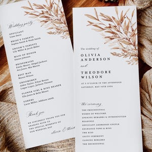 Terrakotta Hochzeitsprogramme Vorlage, rustikales Zeremonieprogramm, Herbst Beige Gebranntes Orange Eleganter Boho Greenery Reiseplan, printable, Download