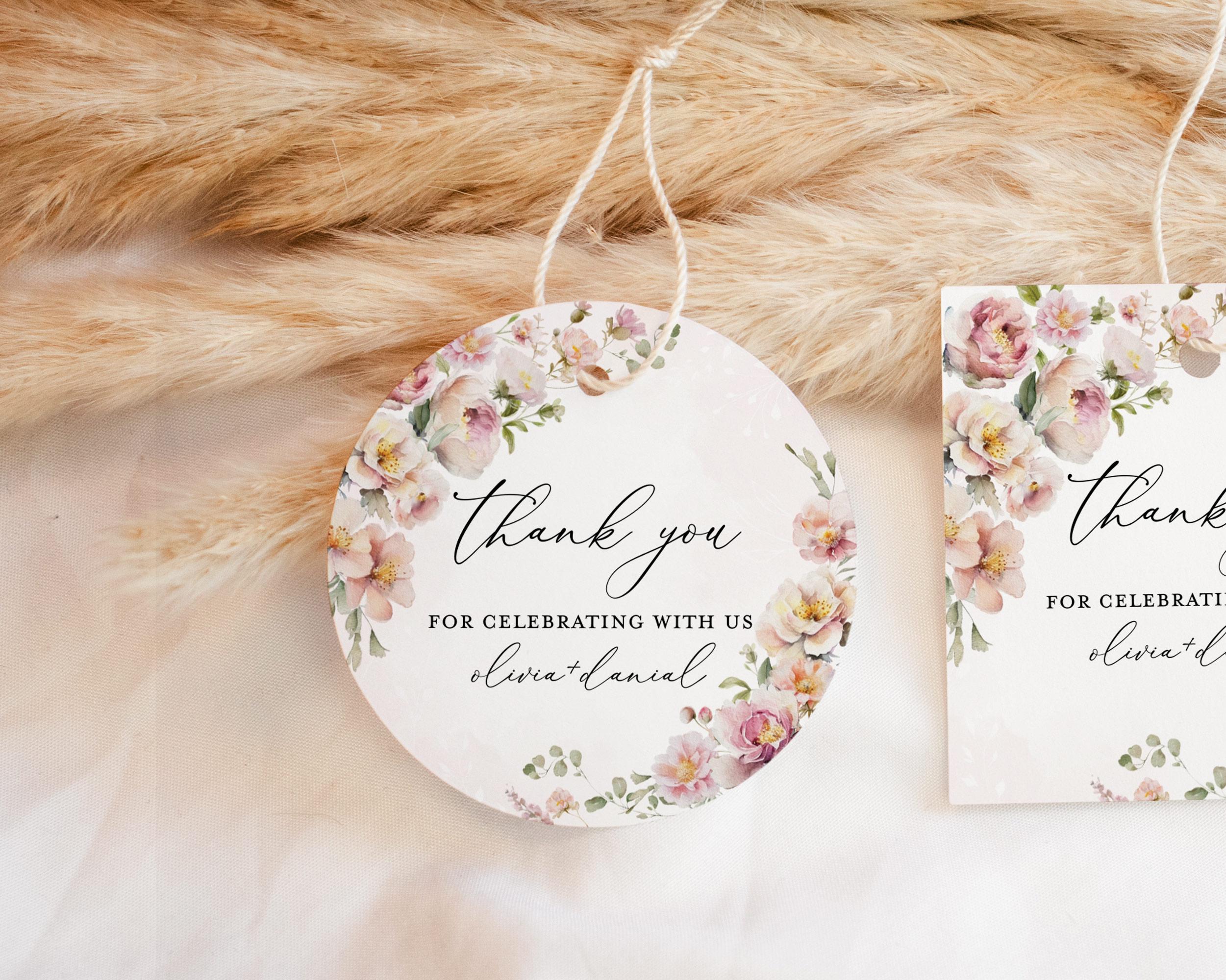 Blush Pink Wedding Favors Tags Template, Boho Floral Thank You Tag ...