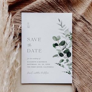 Sage Green Save The Date Template, Minimal Photo Wedding Save The Dates, Printable Greenery Rustic Botanical Save The Date Cards, Download image 2