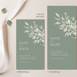 Electronic Save The Date Wedding Invitation Template, Sage Green Evite Save The Date, Eucalyptus iPhone Invite, Digital Invite, Ecard, Cloe image 3