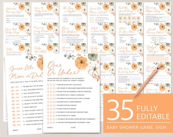 Baby Shower Games, Printable Little Pumpkin Baby Shower, Editable Fall Rustic Neutral Baby Shower Game Template, Games Pack, Download