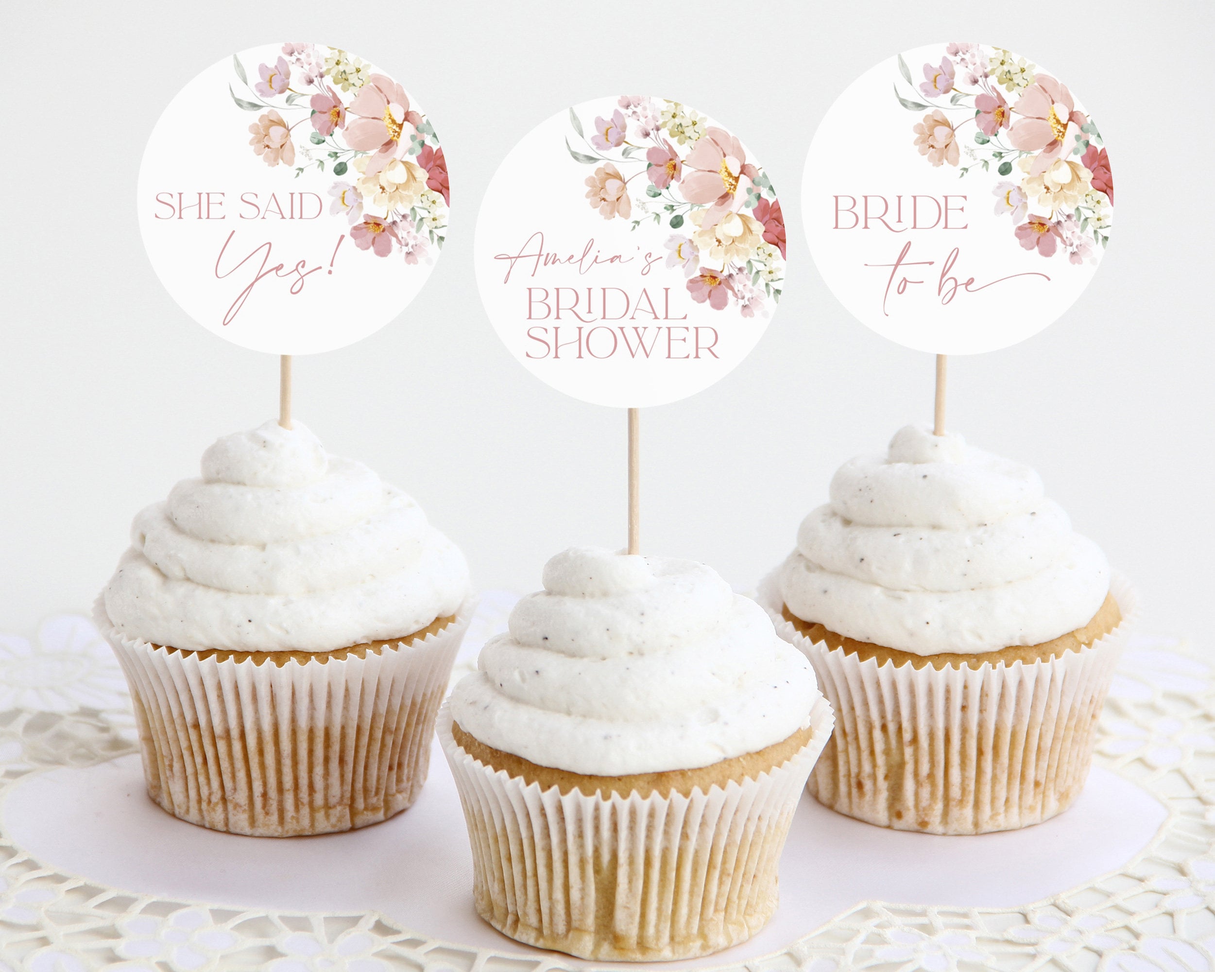 Editable Bridal Shower Cupcake Toppers Blush Floral Bridal - Etsy