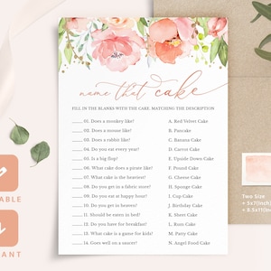 Editable Bridal Shower Games Name That Cake Virtual Bachelorette Wedding Blush Pink Rose Gold Floral Printable Templates Instant Download