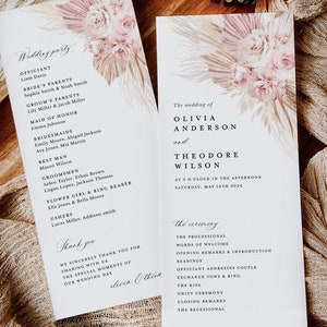 Boho Blush Pink Wedding Programs Template, Ceremony Floral Program ...