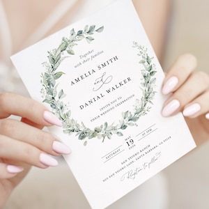 Sage Boho Wedding Invitation Template, Greenery Wedding Invite Set, Elegant Eucalyptus Minimalist Editable Details Card, Printable RSVP image 9