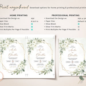 Geometric White Floral Wedding Invitation Template, Gold and White Wedding Invite Card, Elegant Sage Green Invitations, Printable, Elena zdjęcie 6