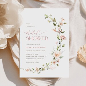 Boho Floral Bridal Shower Invitation Template, Blush Pink Minimalist Shower Invite, Printable Dusty Pale Rose Shower, Editable Invite, Leah image 9