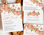 A Sweet Little Peach Baby Shower Invitation Set Template, Pink Citrus Baby Shower Bundle, Printable Editable Orange Blossom Invites Download