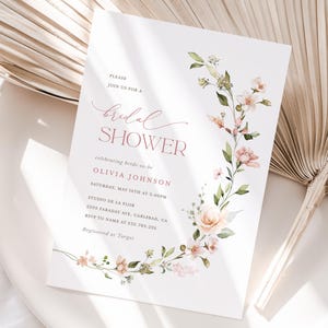 Boho Floral Bridal Shower Invitation Template, Blush Pink Minimalist Shower Invite, Printable Dusty Pale Rose Shower, Editable Invite, Leah image 15