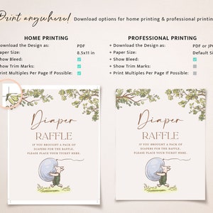 May include: A printable diaper raffle sign with a cute illustration of a pig carrying a blue balloon. The sign says "Diaper Raffle" and "If you brought a pack of diapers for the raffle, please place your ticket here."