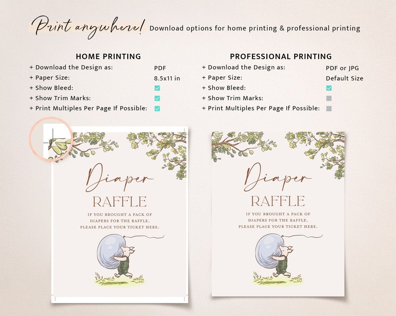 May include: A printable diaper raffle sign with a cute illustration of a pig carrying a blue balloon. The sign says "Diaper Raffle" and "If you brought a pack of diapers for the raffle, please place your ticket here."