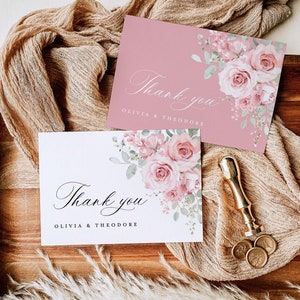 Blush rosa Hochzeit Danke-Karte Vorlage, Blumen Salbei Dankeschön Note, elegante Boho Greenery Rose Dank Tisch Platzkarte, Instant Download Bild 9