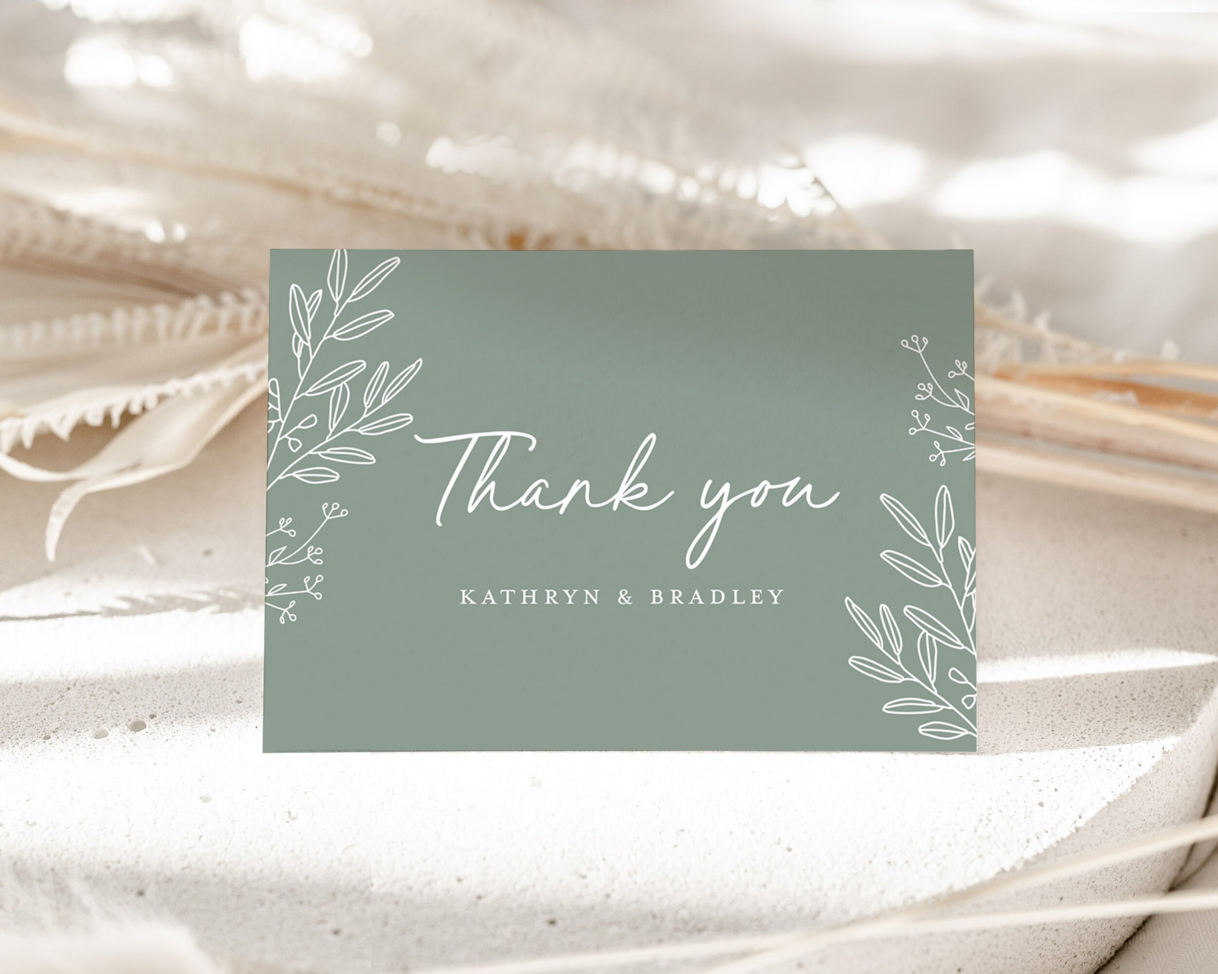 Sage Green Wedding Thank You Card Template, Minimalist Greenery ...