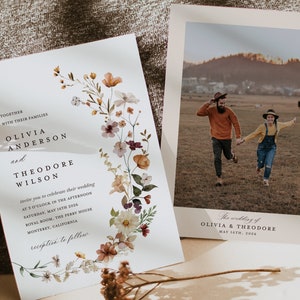 Terracotta Wedding Invitation Template Set, Boho Wildflower Wedding Invite Suite, Modern Elegant Floral Burnt Orange Details, RSVP, Download image 3