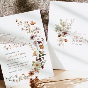 Terracotta Bridal Shower Invitation Template, Boho Wildflower Shower Invites, Printable Editable Floral Burnt Orange Shower, Download image 10