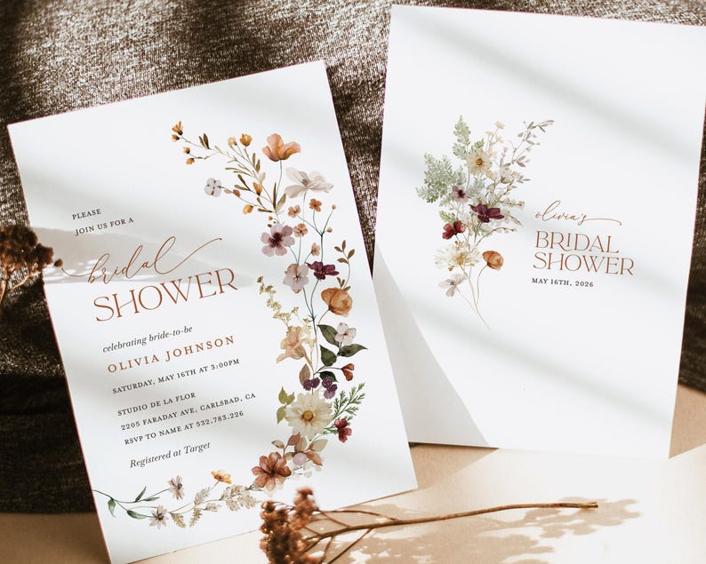 Terracotta Bridal Shower Invitation Template, Boho Wildflower Shower Invites, Printable Editable Floral Burnt Orange Shower, Download image 10