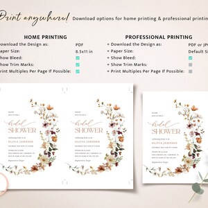 May include: A printable bridal shower invitation with a floral wreath design in shades of pink, brown, and white. The text reads "bridal shower" and "Olivia Johnson".