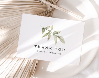 Minimalist Wedding Thank You Card Template, Modern Thank You Note, Customizable Floral Elegant Simple Editable Thanks Table Place Card, Mia