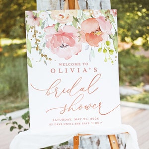Bridal Shower Welcome Sign Template, Blush Pink Floral Boho Editable Bridal Brunch Sign Poster, Rose Gold Welcome Sign, Instant Download