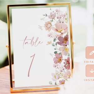 Floral Table Numbers, Boho Wedding Shower Template, Blush Pink Bridal Shower Printable Editable Table Number Cards, Instant Download, Amy