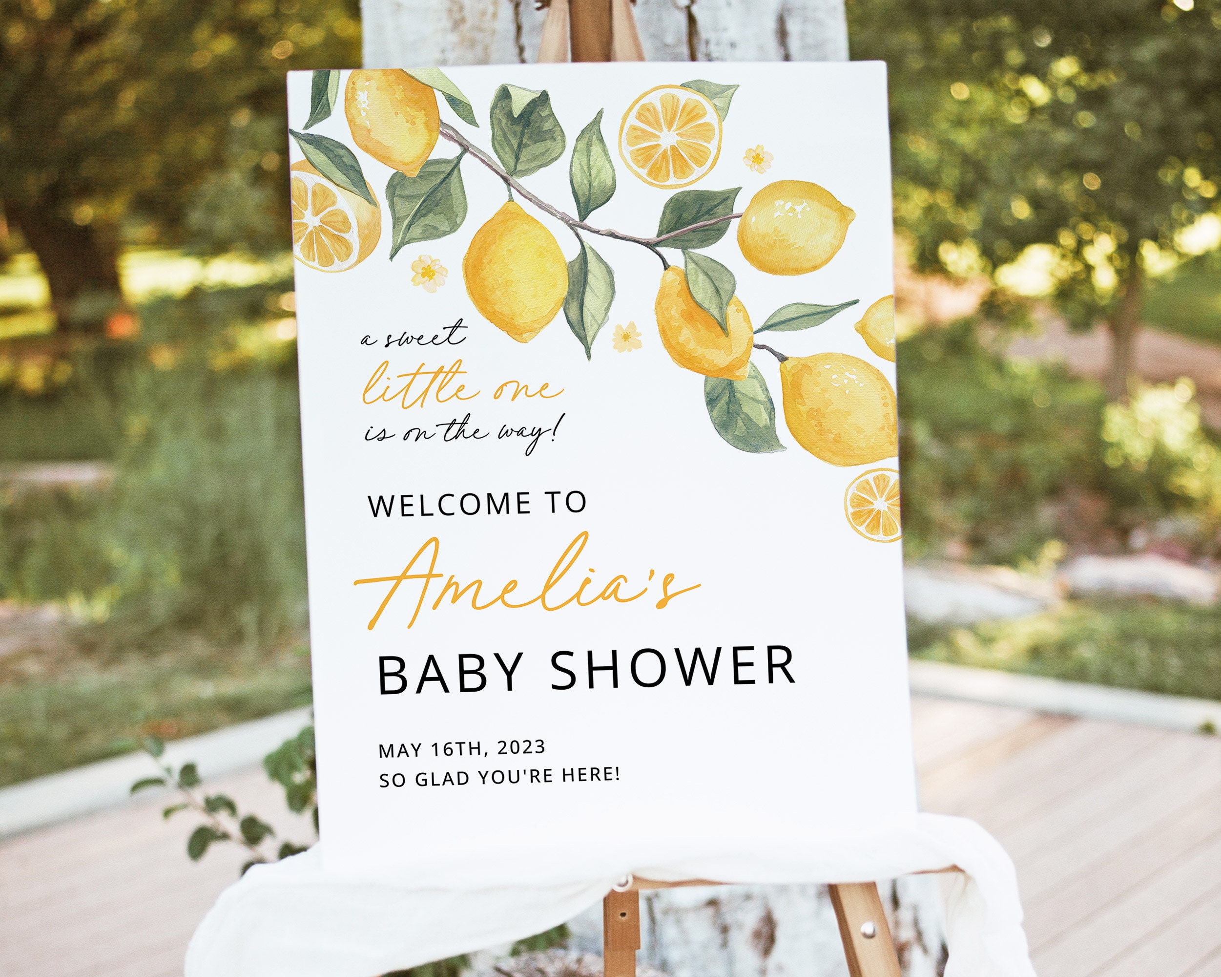 A Sweet Little One Lemon Baby Shower Welcome Sign Template, Printable Citrus Baby Shower Sign, Yellow Blossom Welcome poster, Download