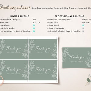 Sage Grüne Hochzeit Dankeskarten Vorlage, Minimalistische Grün Botanische Dankeskarte, Moderne Dankeschön Tischkarte, Download Bild 7