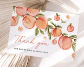 Peach Baby Shower Thank You Cards Template, Printable Pink Citrus Blossom Thank You Note, Editable Shower Thanks Table Place Card, Download