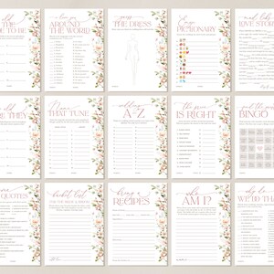 Bridal Shower Games, Printable Floral Blush Bridal Shower, Minimal Editable Shower Game Template, Boho Games Pack, Instant Download, Leah image 3