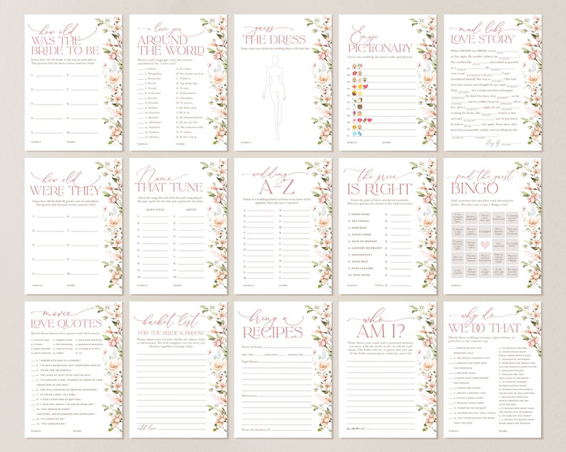 Bridal Shower Games, Printable Floral Blush Bridal Shower, Minimal Editable Shower Game Template, Boho Games Pack, Instant Download, Leah image 3