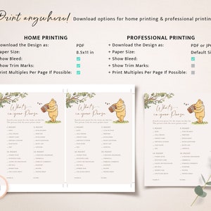 May include: Printable "What's in your Purse?" game featuring Winnie the Pooh. The game includes a list of items to find in a handbag, with points assigned to each item. The game is designed for a party or gathering.